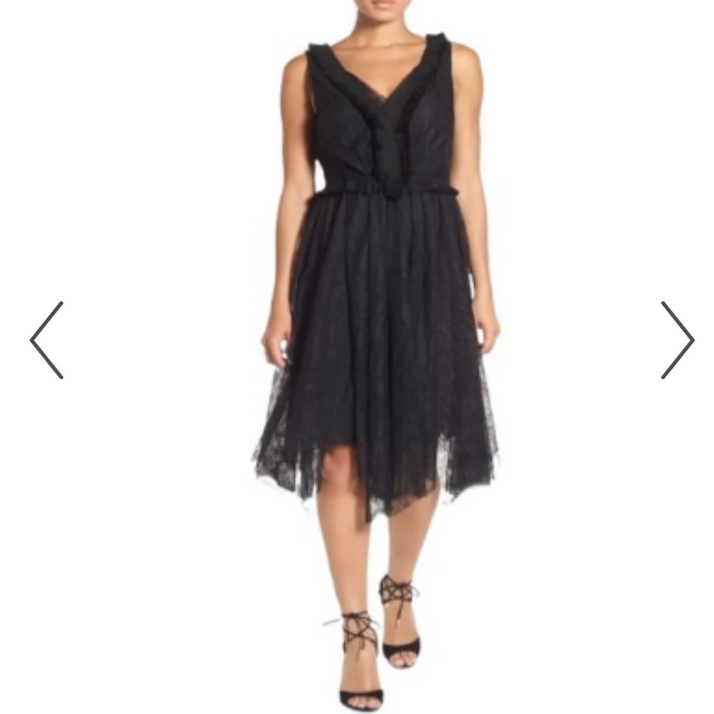 Kobi Halperin Black Lace V-Neck Sleeveless Midi Dress